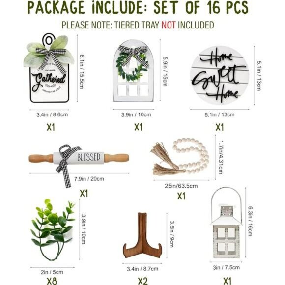 Farmhouse Tiered Tray Decor Set Rustic Wood Kitchen Shelf Table Accents - Picture 3 of 7